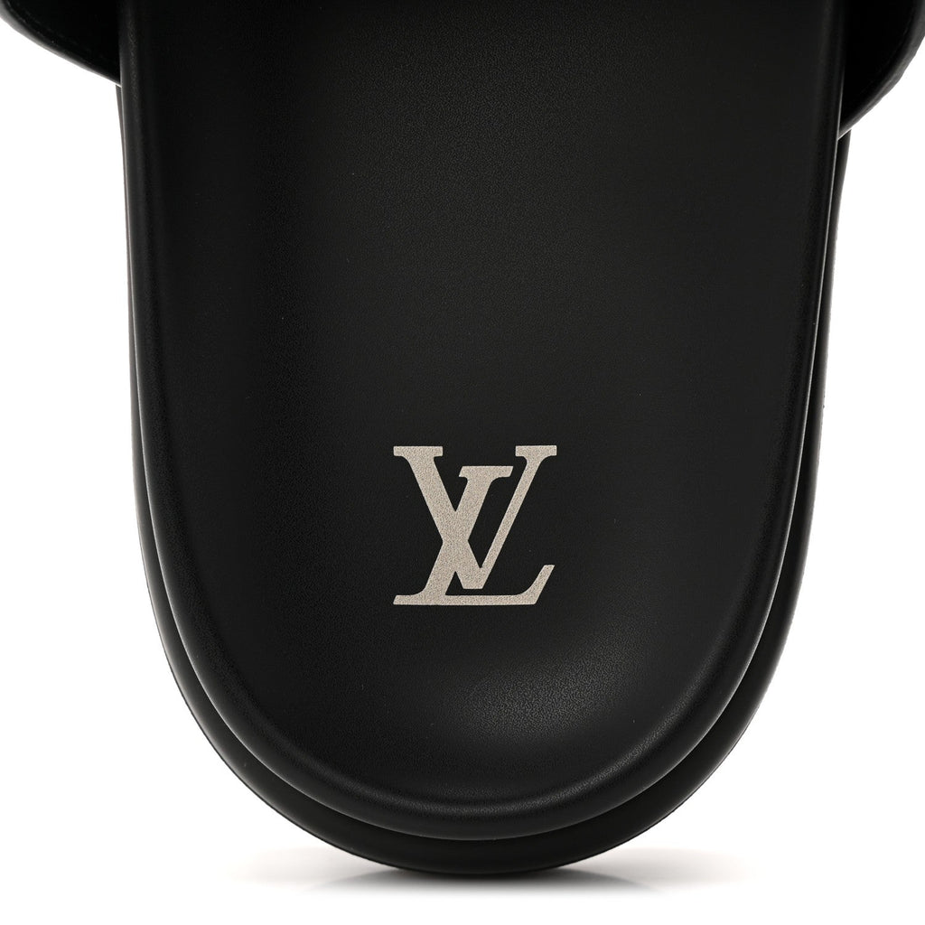 Louis Vuitton Grained Calfskin Embossed Monogram Mens Venice Mule Sandals 11 Black