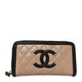 Caviar Quilted Filigree Zip Around Wallet Beige Black