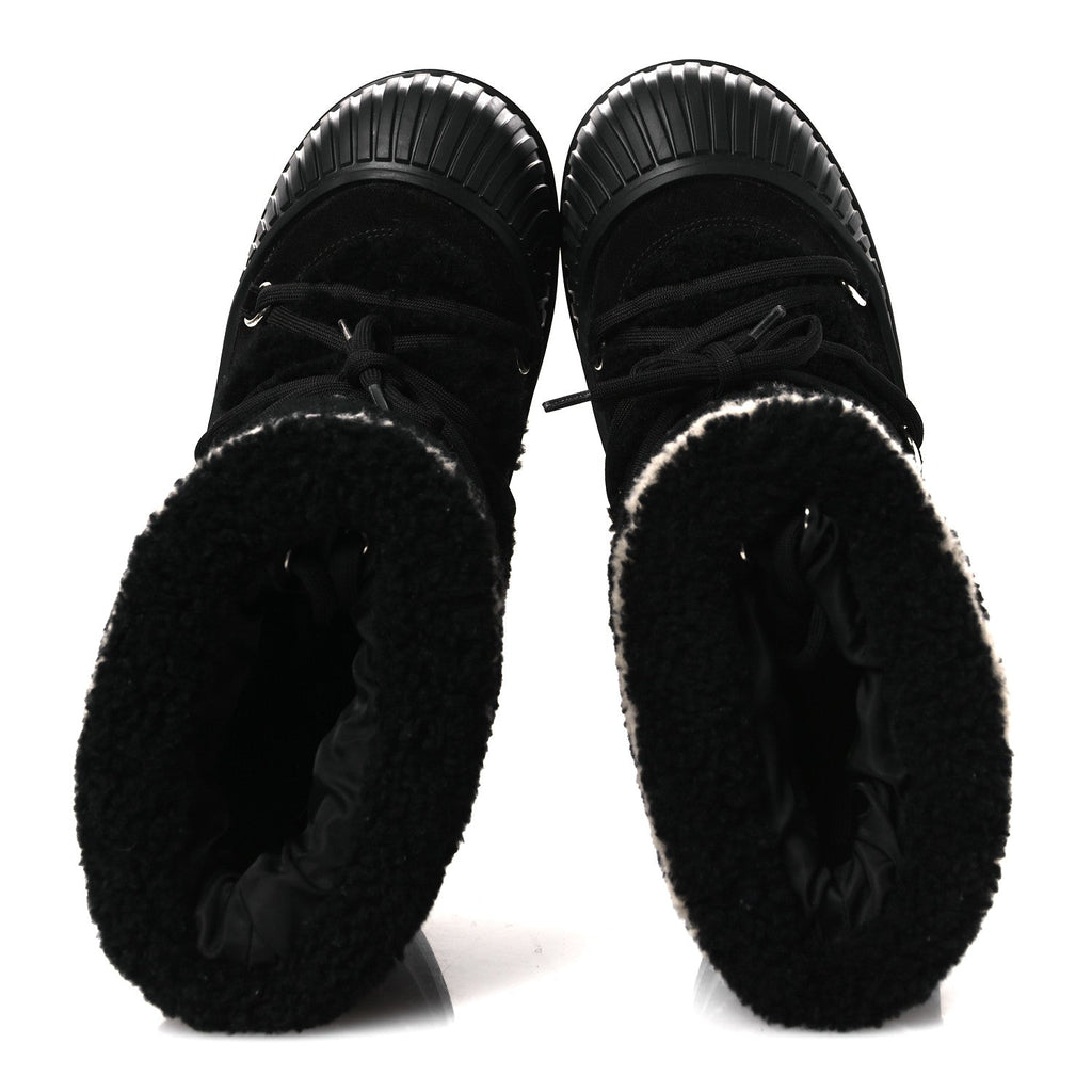 Louis Vuitton Suede Shearling Polar Flat Half Boots 40 Black