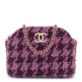 Chanel Tweed Quilted Mini Clutch With Chain Purple