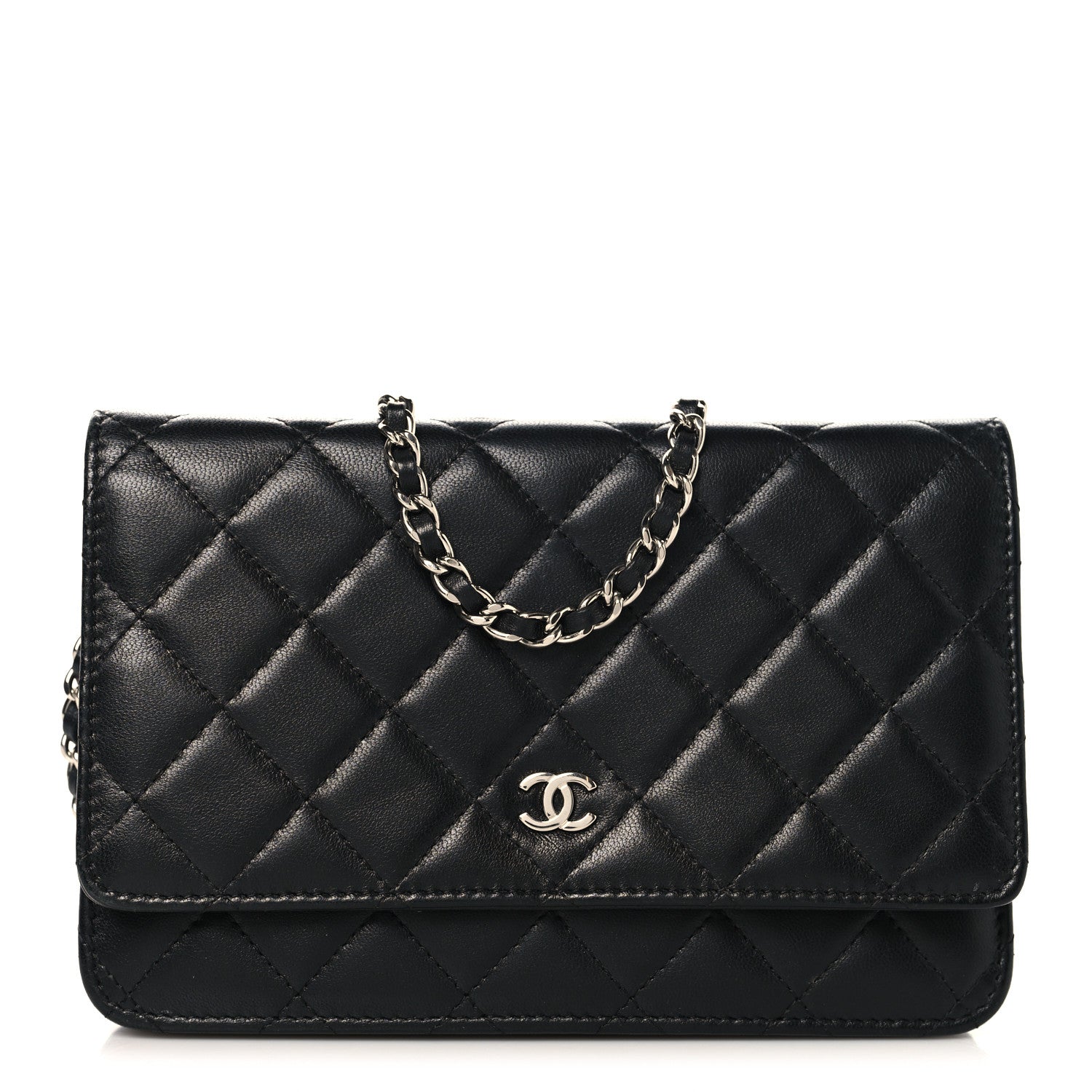Chanel Lambskin Quilted Wallet On Chain WOC Black