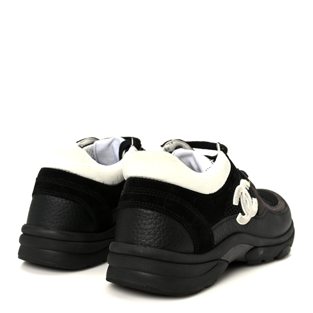 Mesh Suede Grained Calfskin Womens CC Sneakers 37 Black White