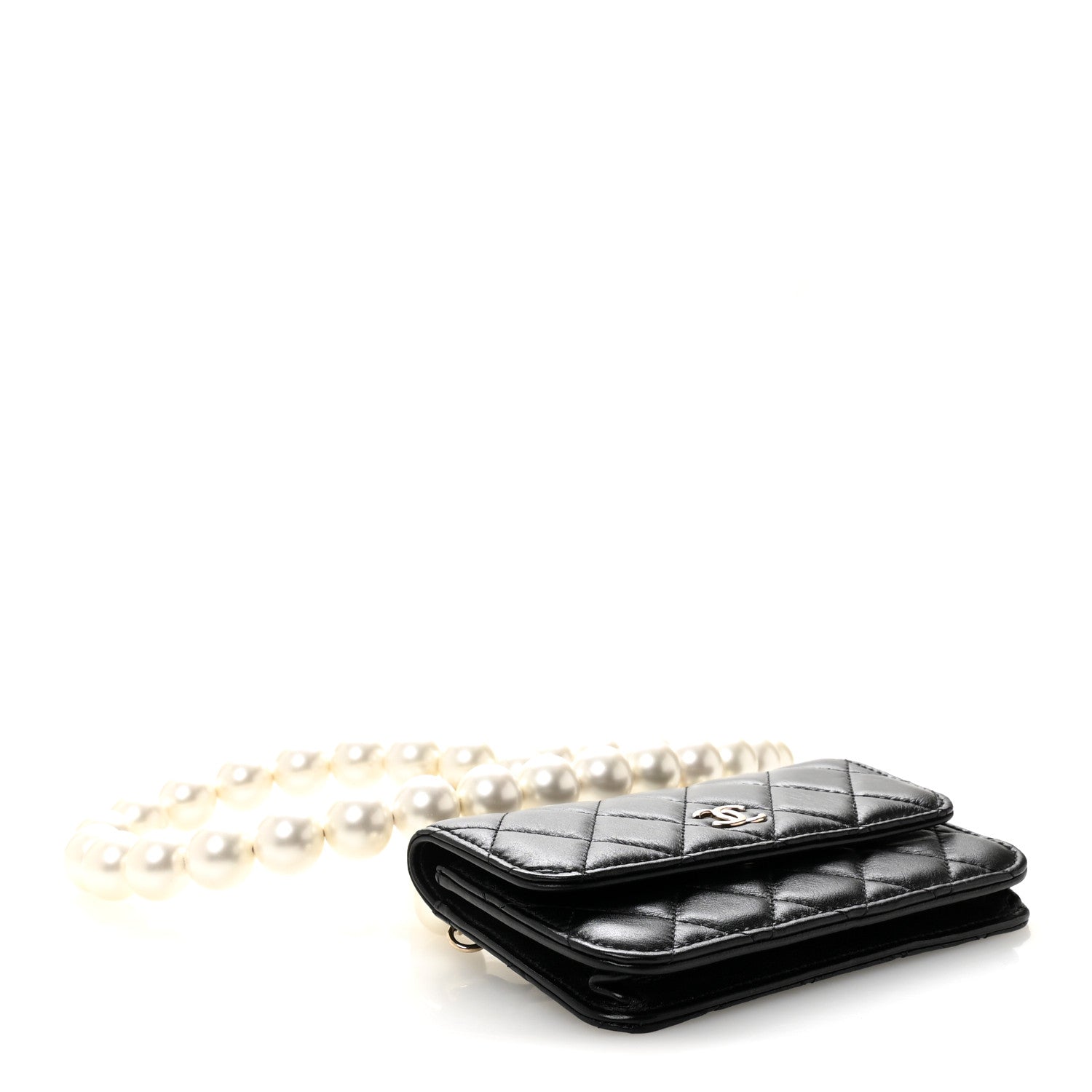 Chanel Calfskin Quilted Maxi Pearls Clutch With Chain Black