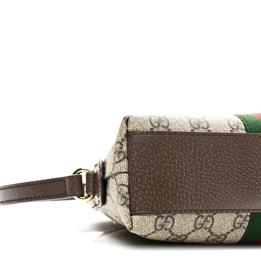 Gucci GG Supreme Monogram Textured Dollar Calfskin Web Small Ophidia Dome Shoulder Bag Beige Ebony New Acero