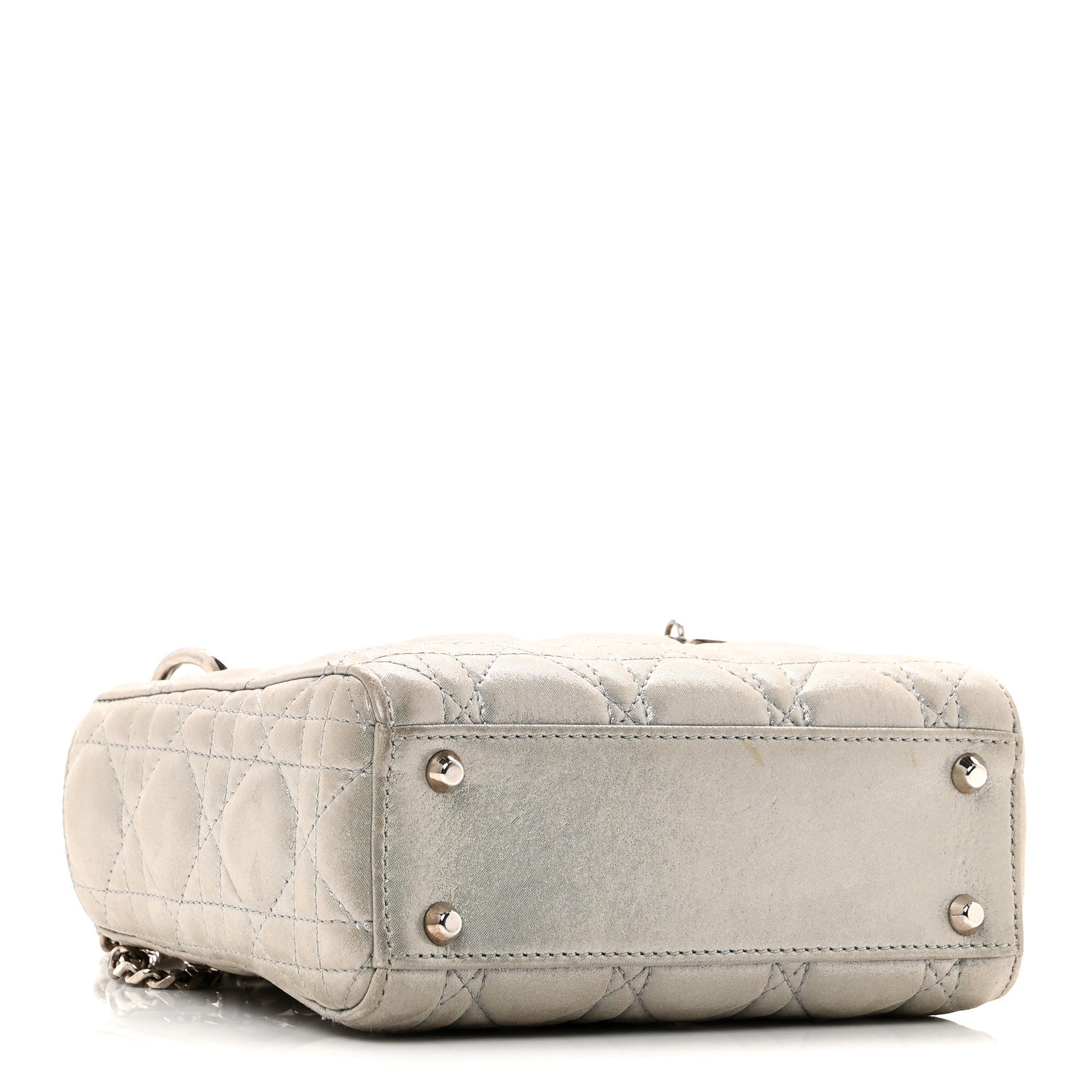 Christian Dior Metallic Lambskin Cannage Mini Lady Dior Silver
