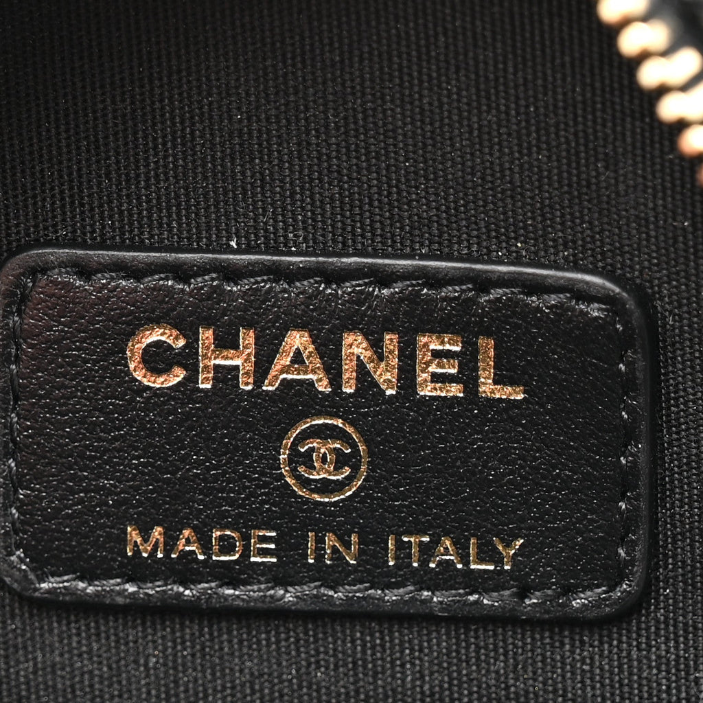 Chanel Tweed Quilted 19 Round Clutch With Chain Black White