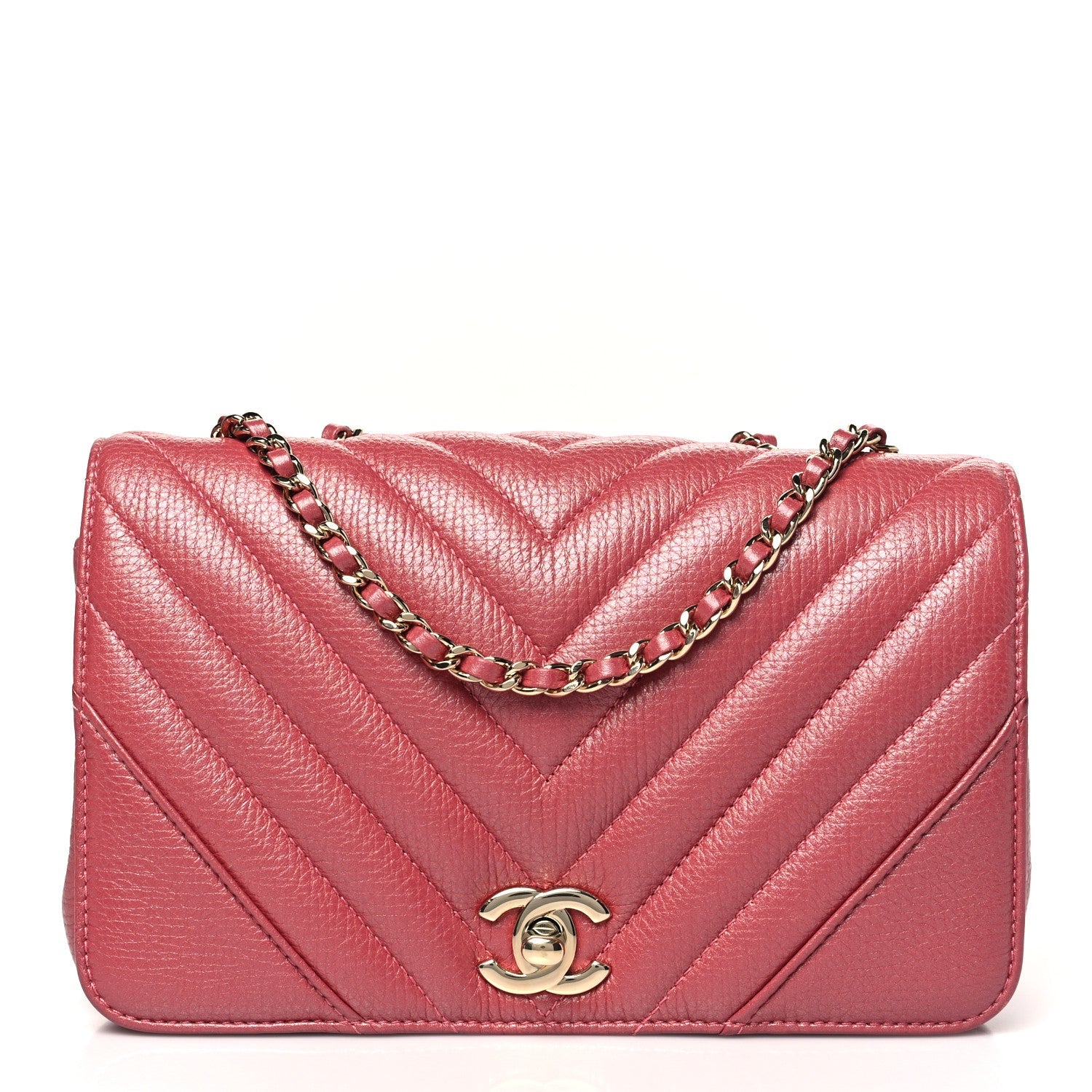 Chanel Calfskin Chevron Quilted Mini Statement Flap Pink