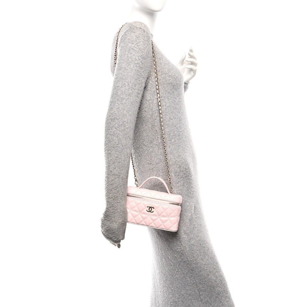 Caviar Quilted Top Handle Slim Vanity With Chain Light Pink