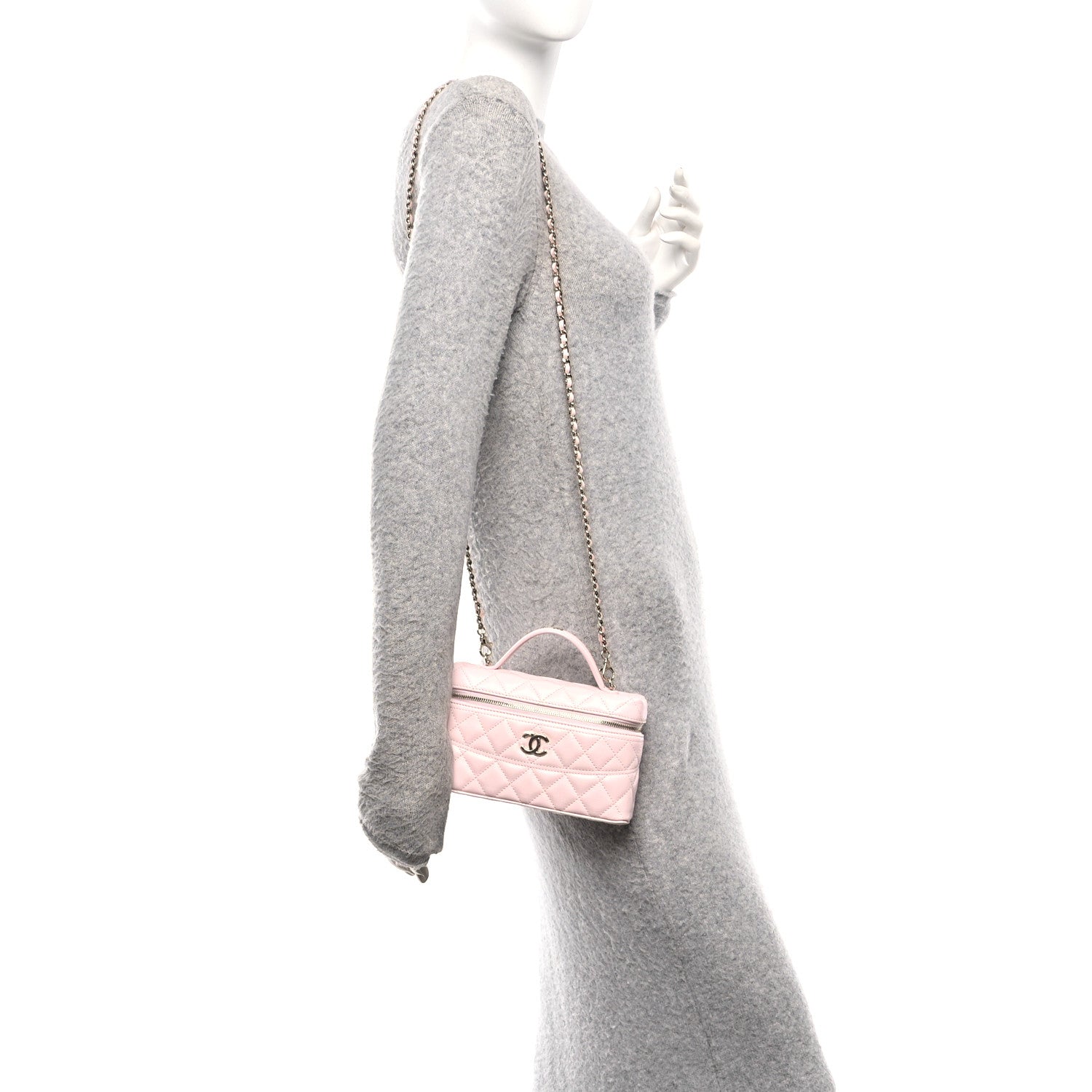 Caviar Quilted Top Handle Slim Vanity With Chain Light Pink