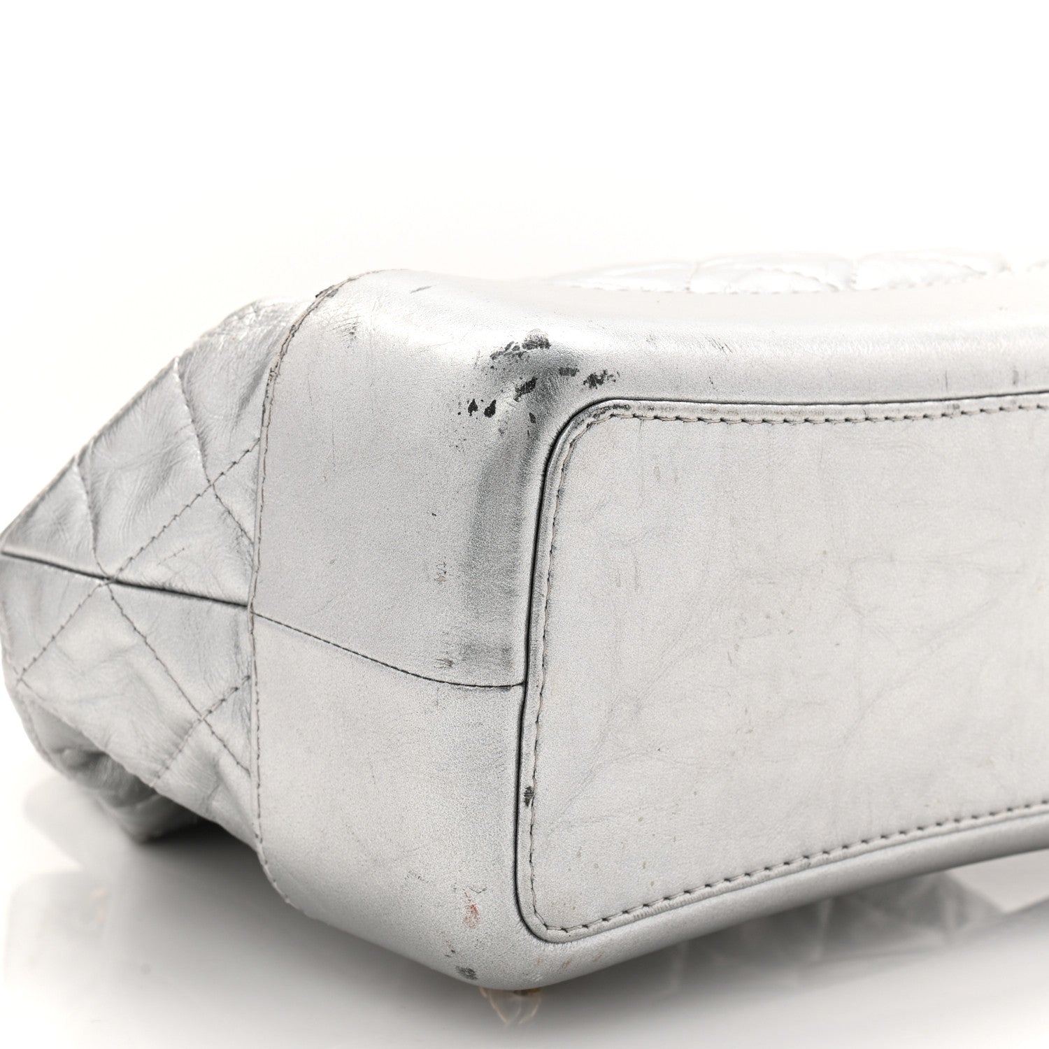 Chanel Metallic Crumpled Calfskin Quilted Small Gabrielle Backpack Silver