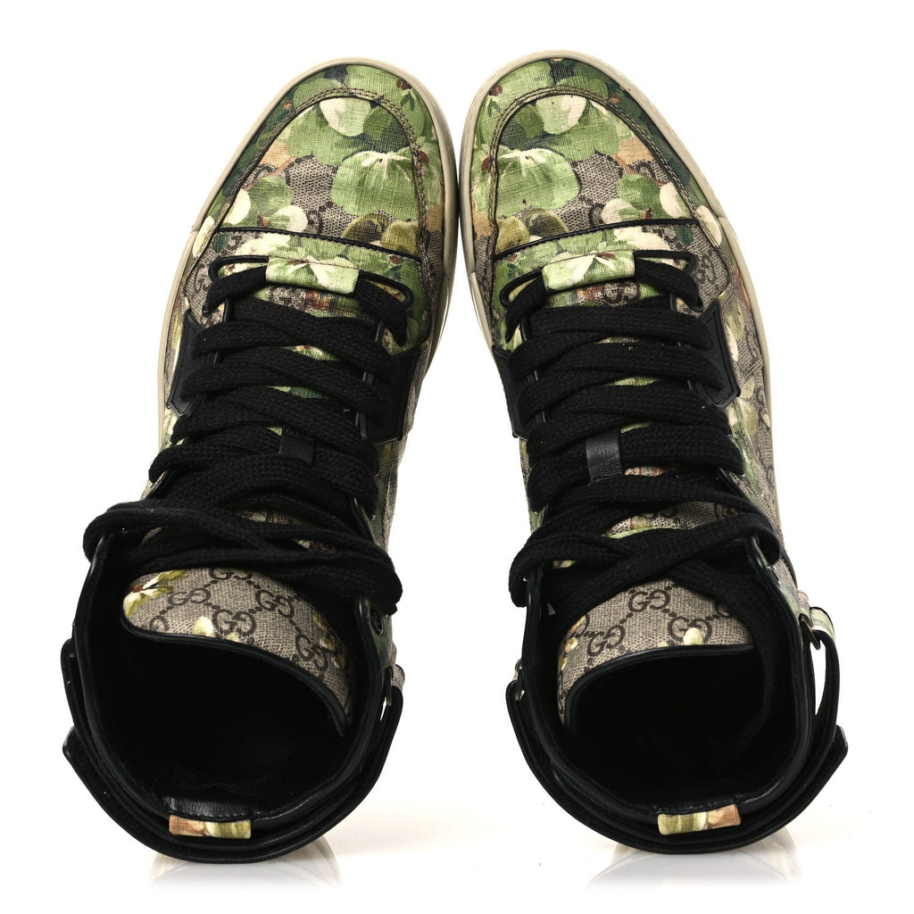 Gucci GG Monogram Blooms Web High Top Sneakers 8 Beige Green