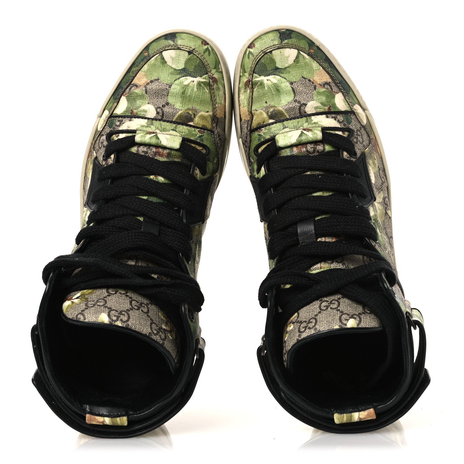 Gucci GG Monogram Blooms Web High Top Sneakers 8 Beige Green