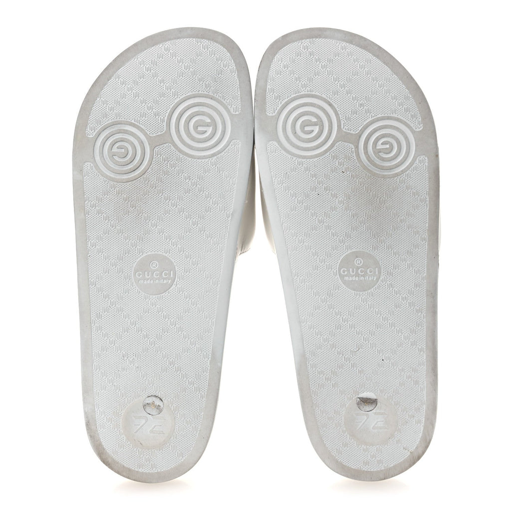 Gucci Nappa Miro Soft Calfskin Interlocking G Mens Slide Sandals 6 White Hibiscus Red