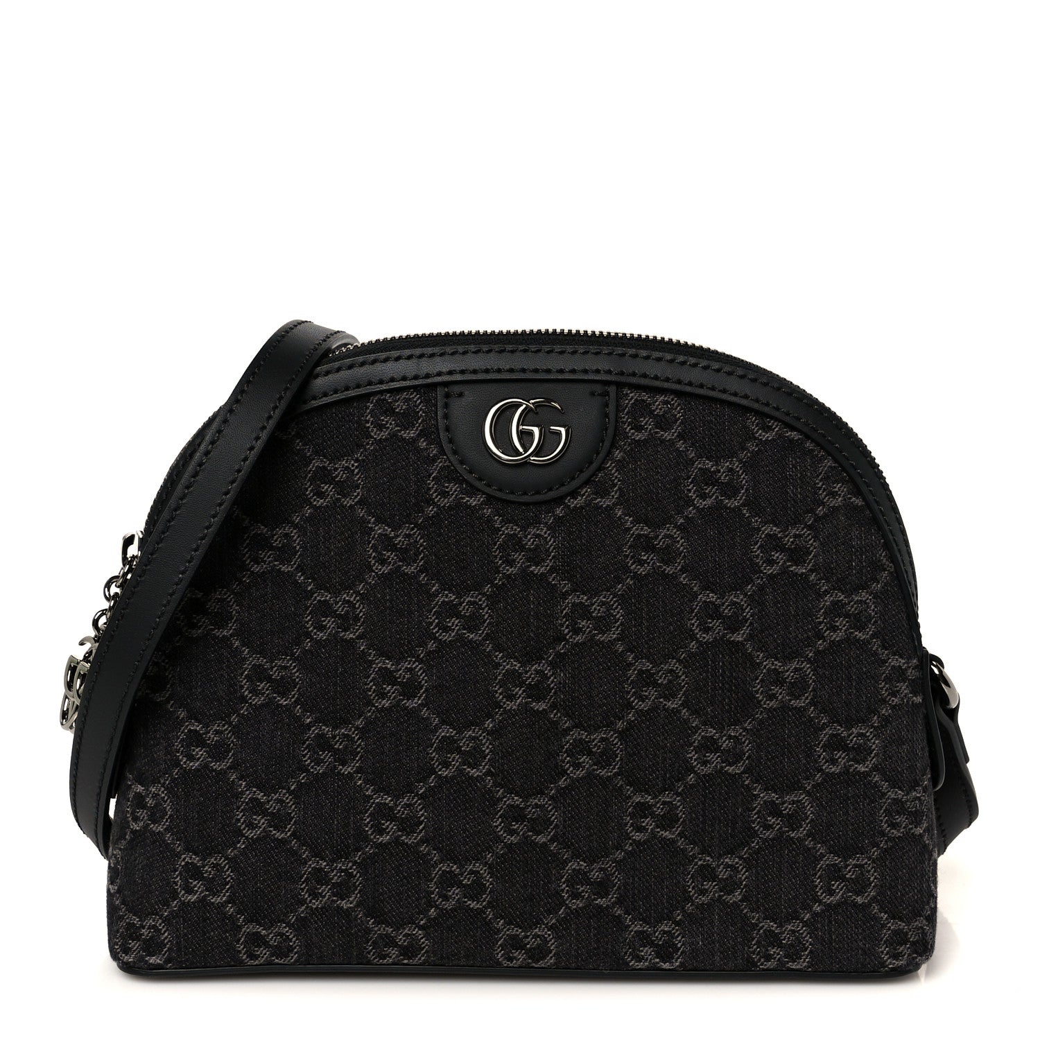 Gucci Denim Cuoio Harness GG Monogram Small Ophidia Dome Shoulder Bag Black Medium Grey