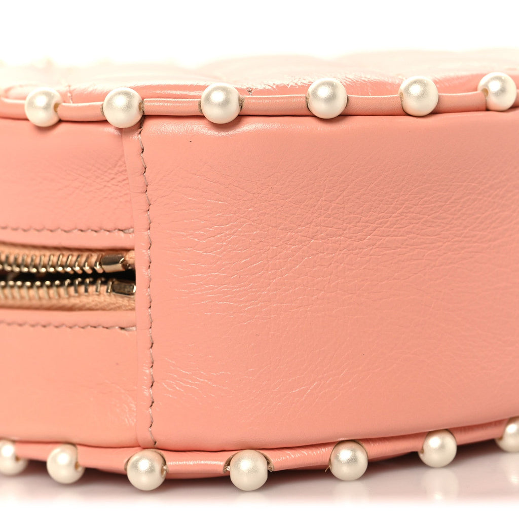 Chanel Calfskin Quilted Pearl Round Clutch With Chain Pink