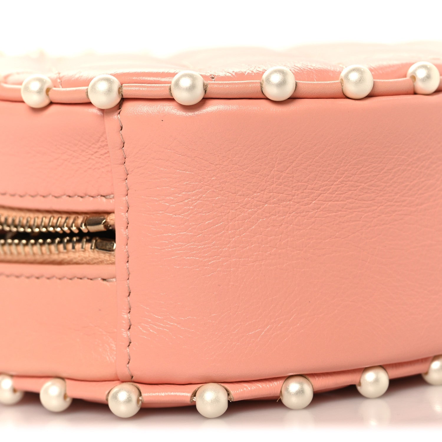 Chanel Calfskin Quilted Pearl Round Clutch With Chain Pink