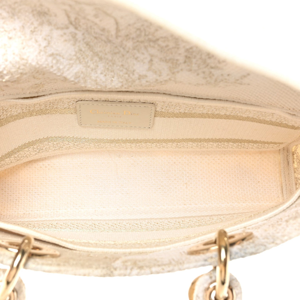 Christian Dior Canvas Embroidered Medium Jardin D'Hiver Lady D-Joy White Gold