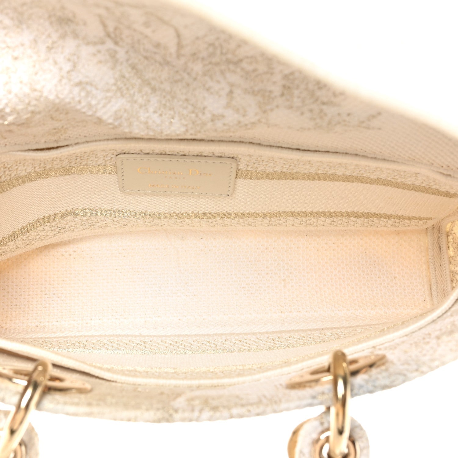 Christian Dior Canvas Embroidered Medium Jardin D'Hiver Lady D-Joy White Gold