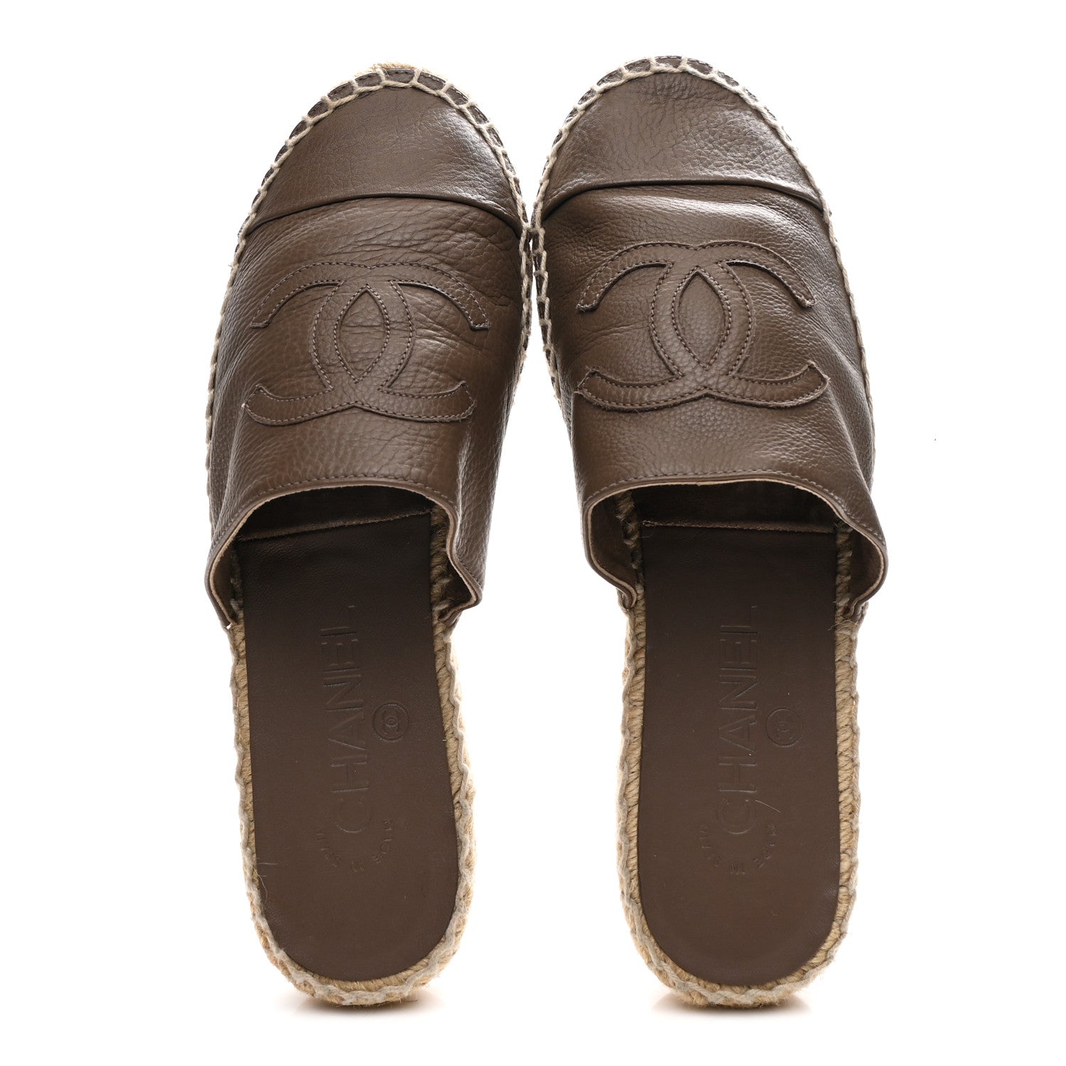 Calfskin CC Espadrille Mules 36 Dark Beige
