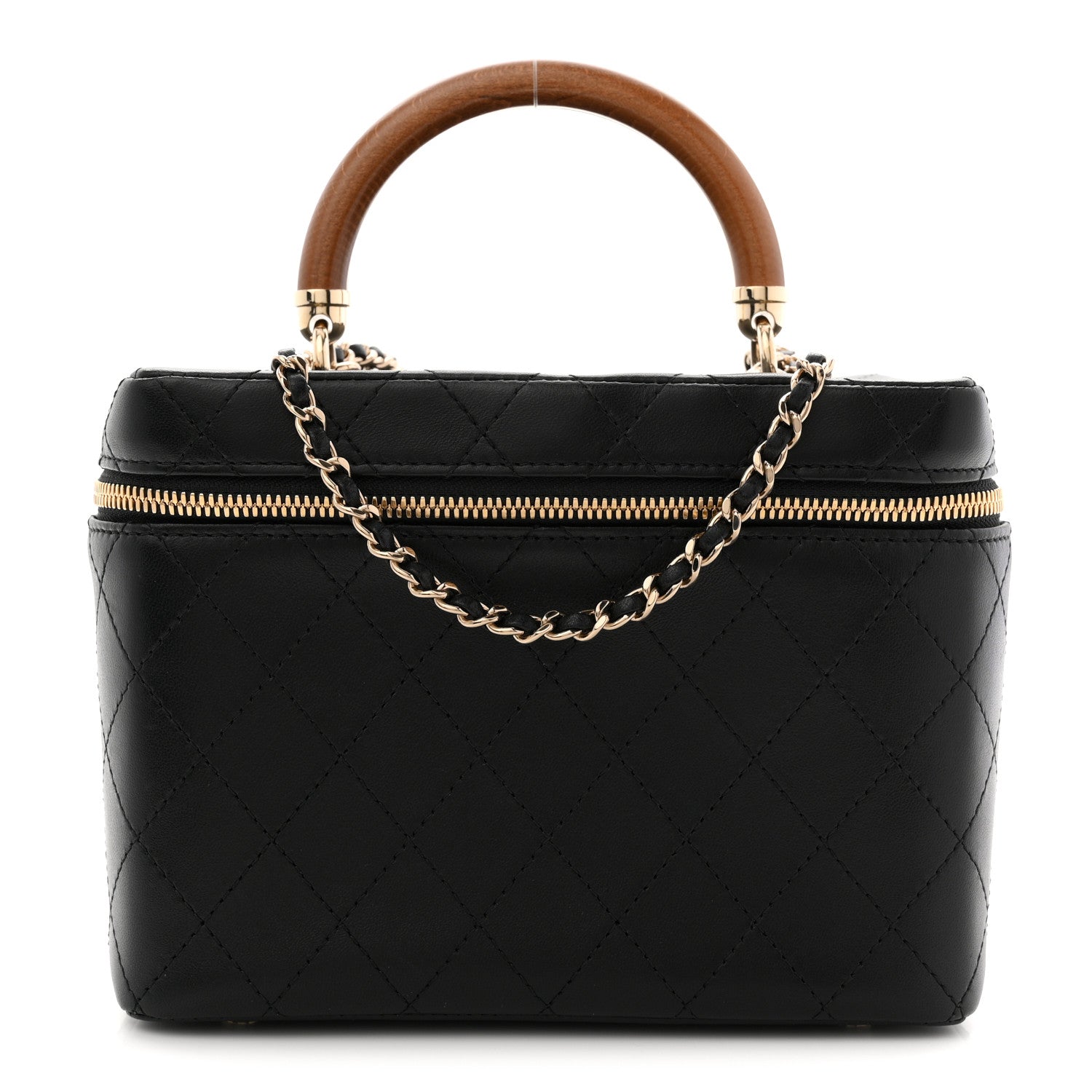 Chanel Lambskin Flat Quilted Knock On Wood Large Vanity Case Black