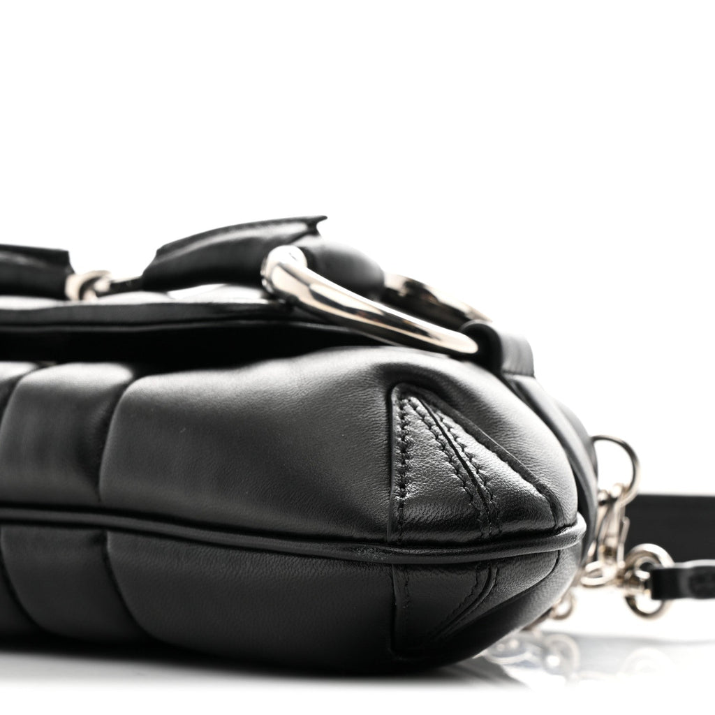 Gucci Nappa Vertical Matelasse Small Maxi Horsebit Chain Shoulder Bag Black