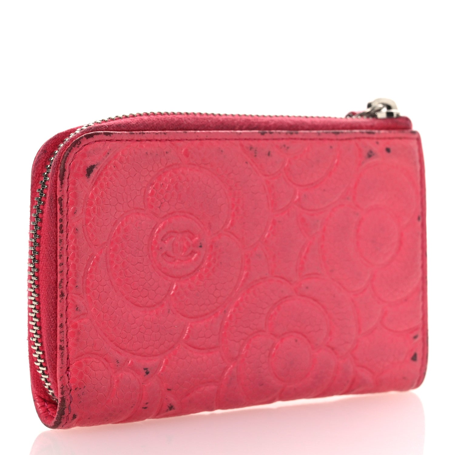 Caviar Camellia Embossed Key Holder Case Pink