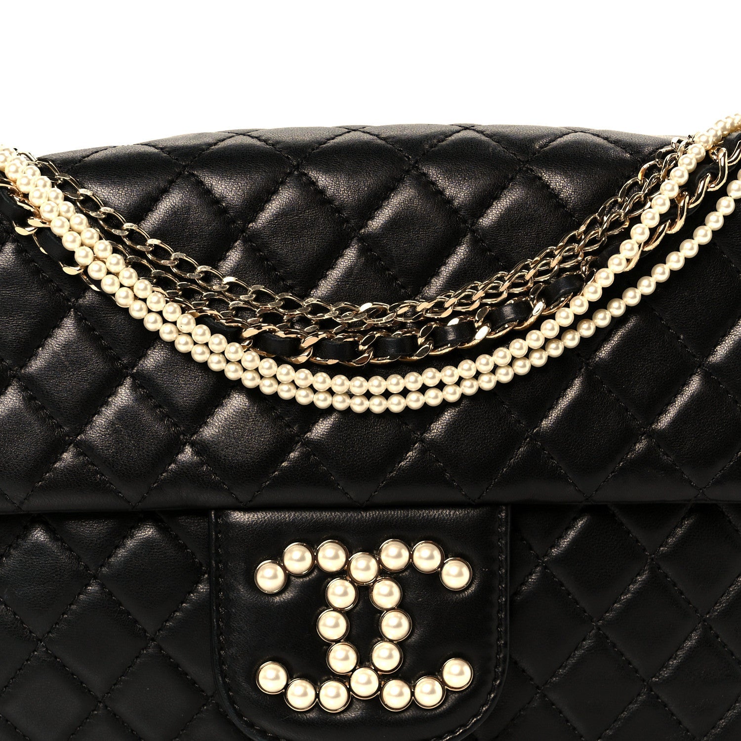 Chanel Lambskin Quilted Medium Westminster Pearl Flap Black