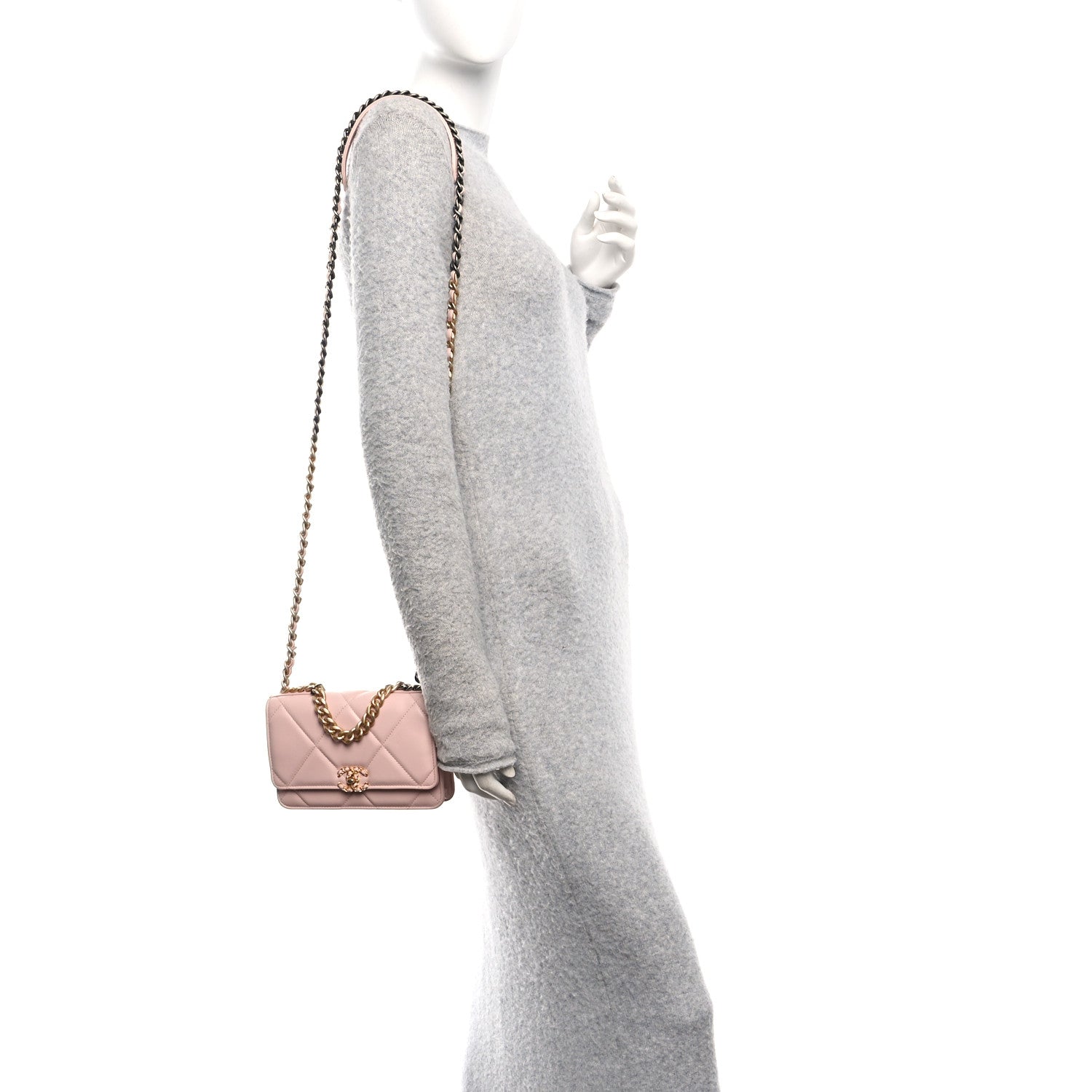 Chanel Lambskin Quilted Chanel 19 Wallet On Chain WOC Light Pink