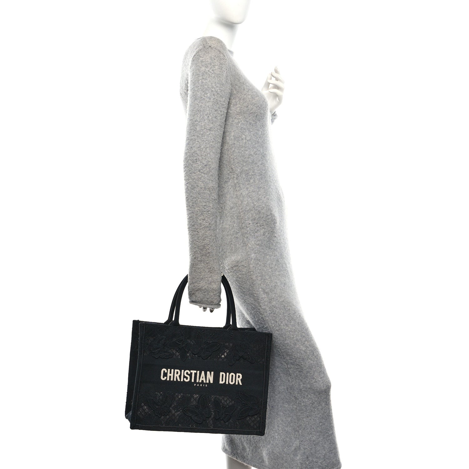 Christian Dior Embroidered 3D Macrame D-Lace Butterfly Medium Book Tote Black Multicolor