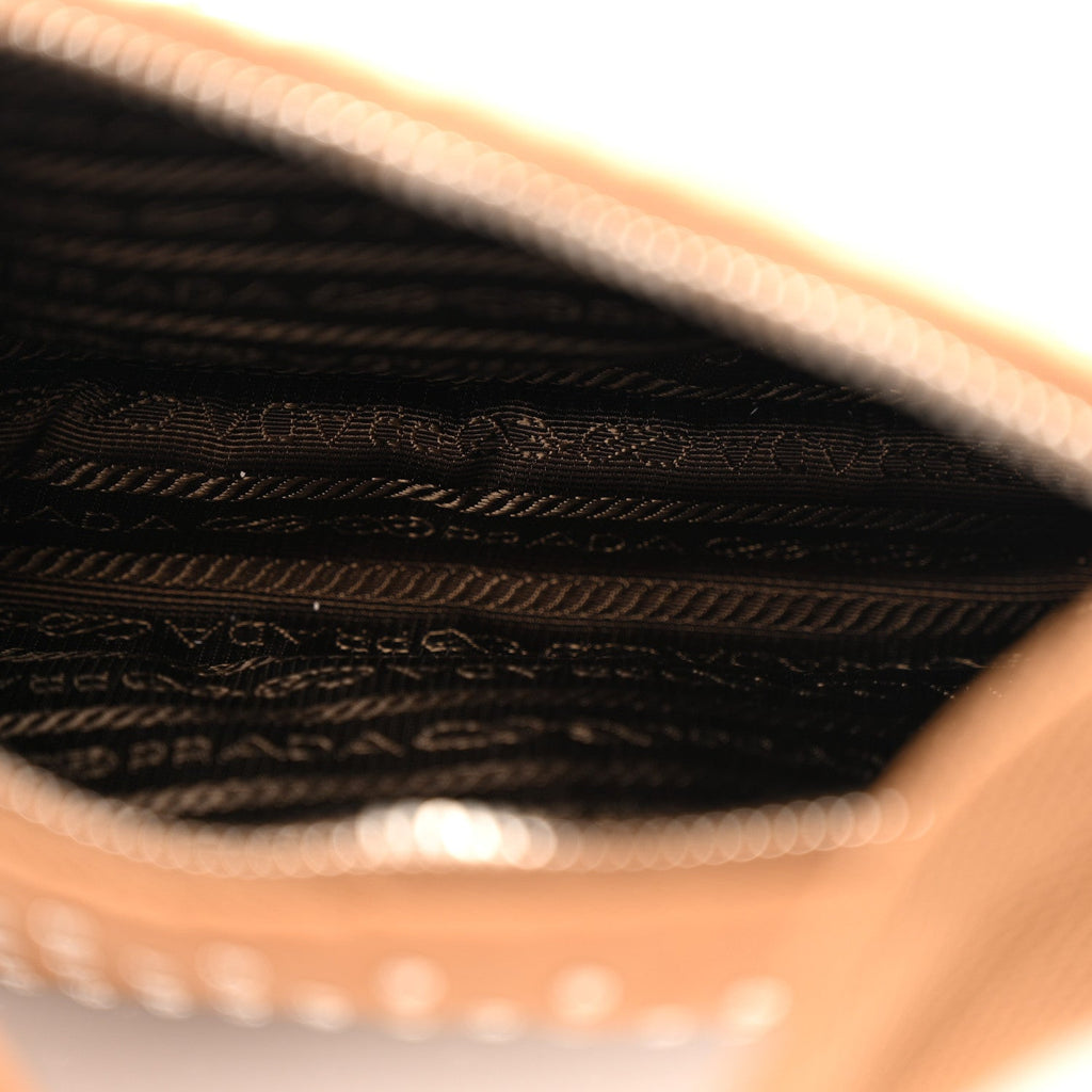 Prada Tessuto Nylon Studded Mini Re-Edition Bag Brandy