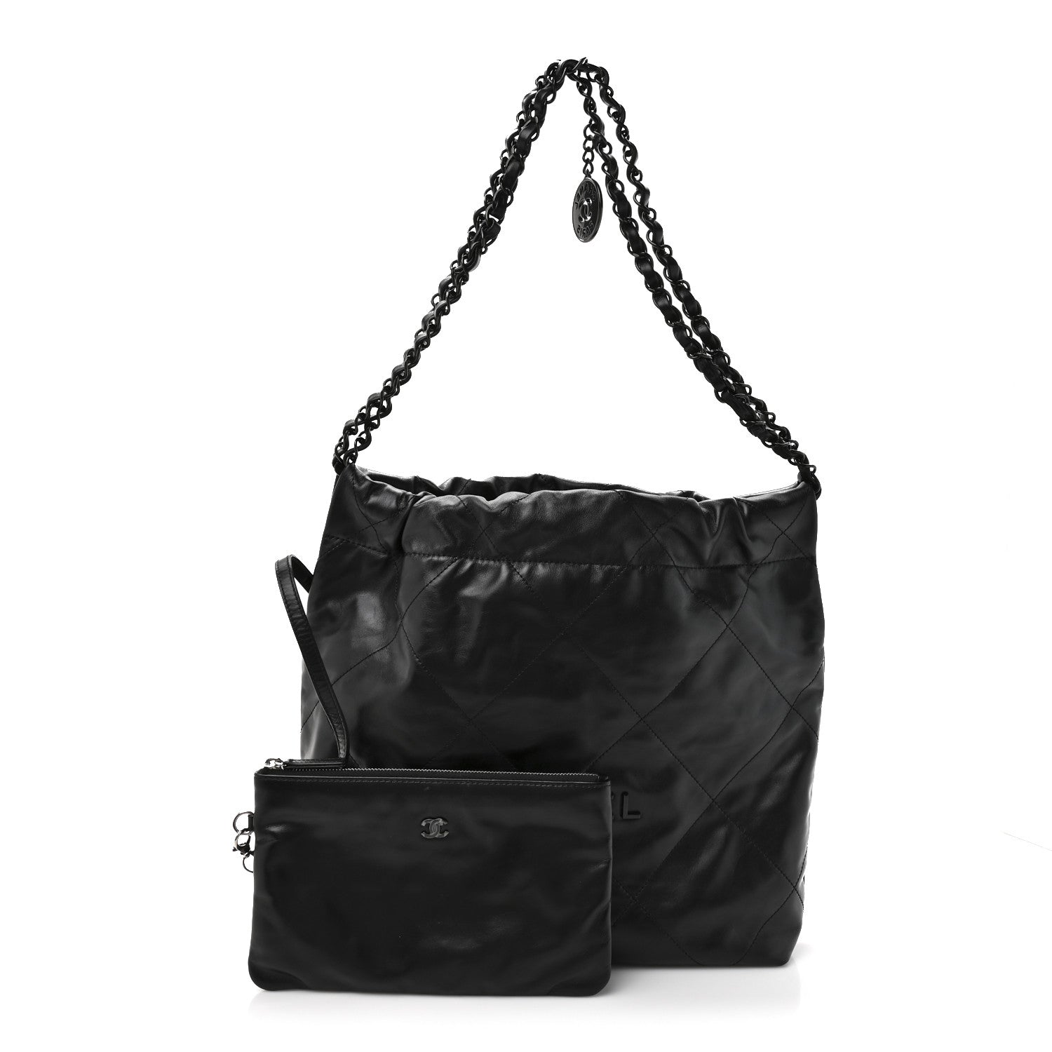 Chanel Shiny Calfskin Quilted Small Chanel 22 So Black