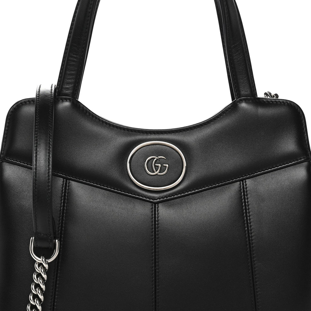 Gucci Calfskin Petite GG Small Tote Bag Black