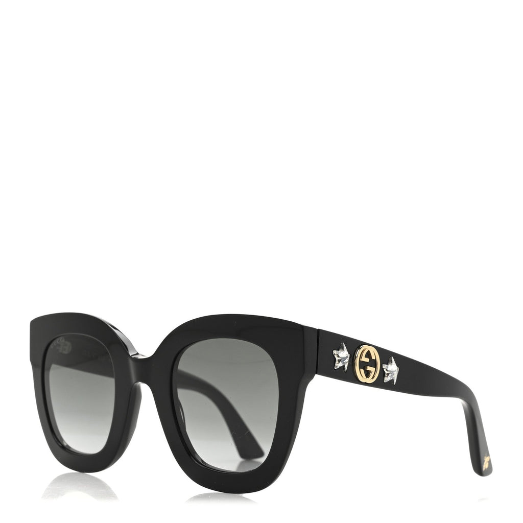 Gucci Acetate Crystal Star Round Frame Sunglasses GG0208S Black