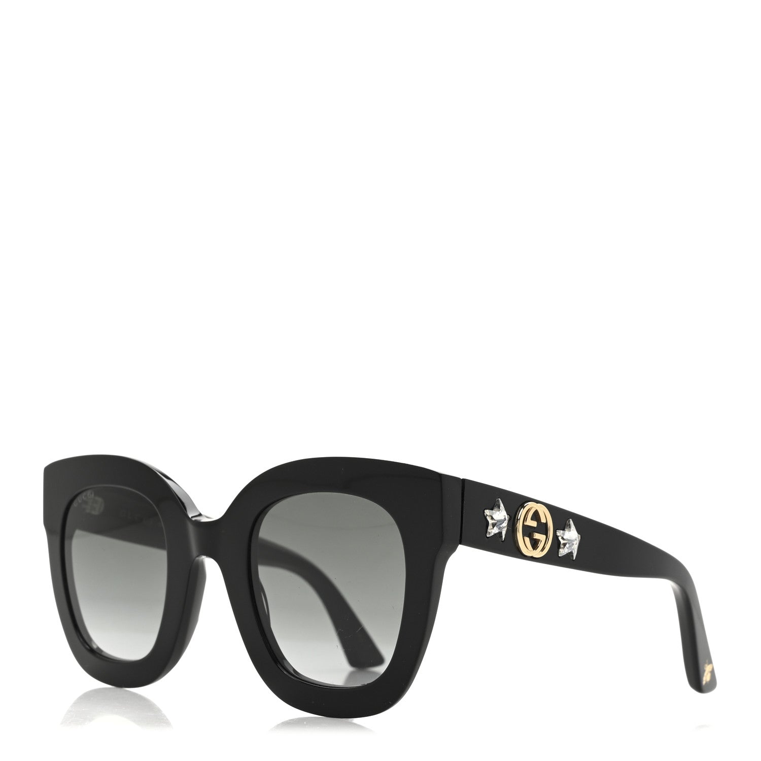 Gucci Acetate Crystal Star Round Frame Sunglasses GG0208S Black