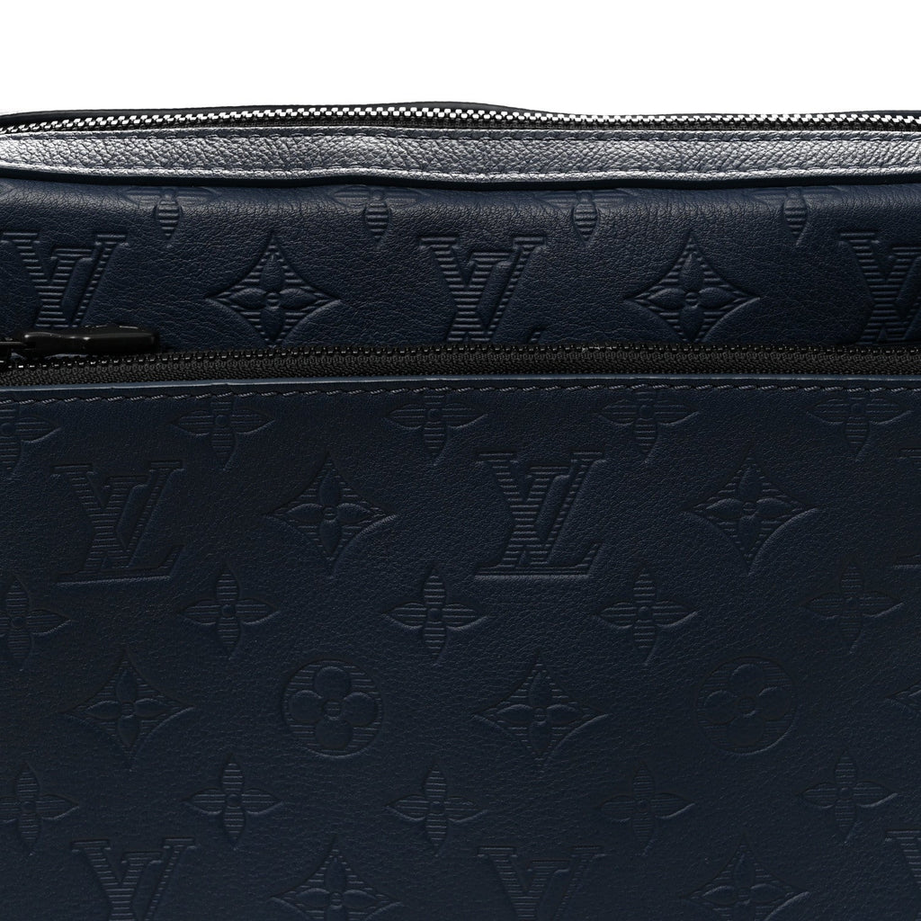 Louis Vuitton Calfskin Monogram Shadow Trio Messenger Navy