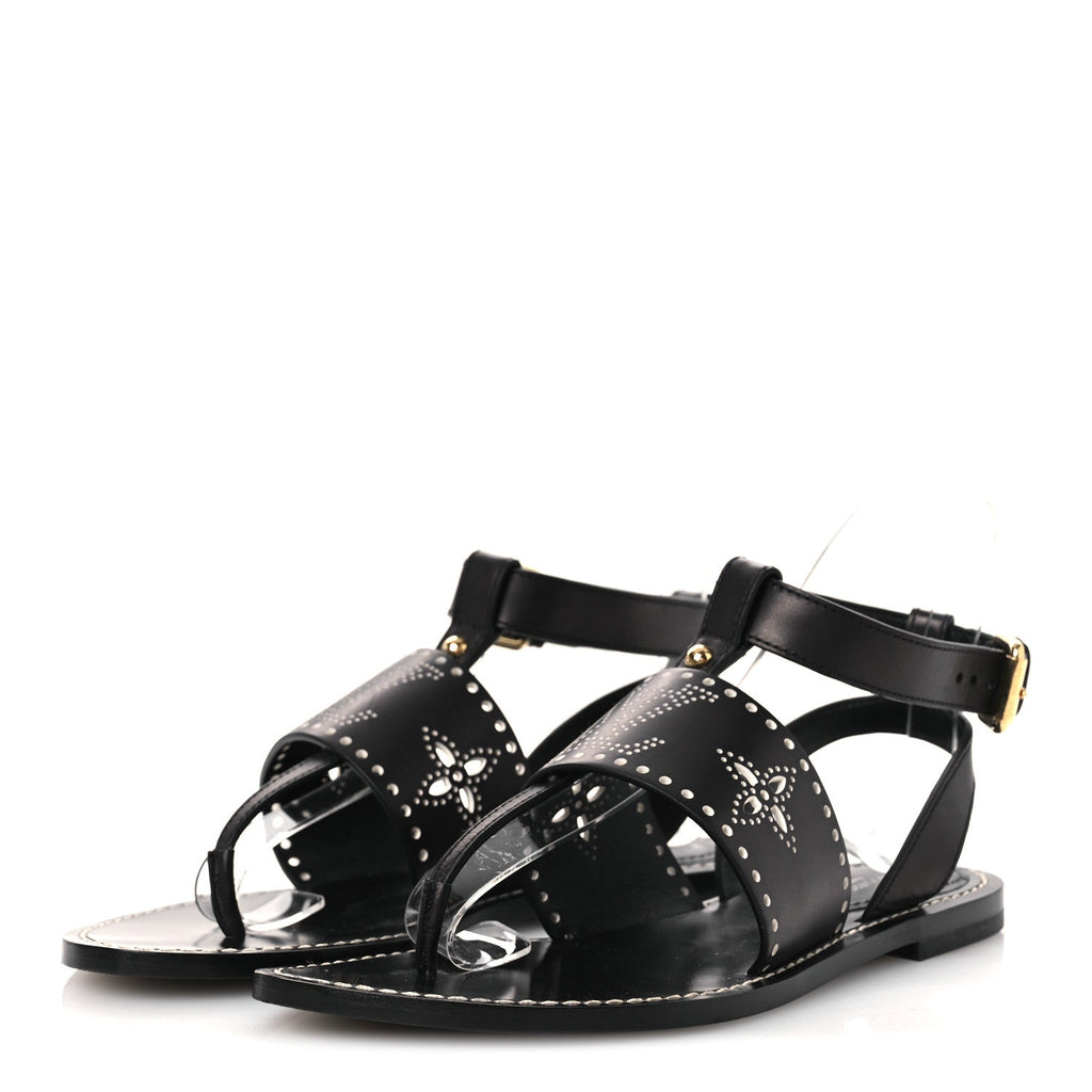 Louis Vuitton Soft Calfskin Perforated Horizon Flat Sandals 36 Black