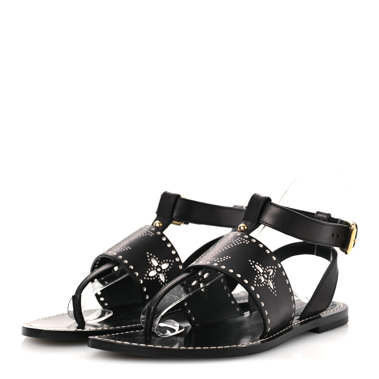 Louis Vuitton Soft Calfskin Perforated Horizon Flat Sandals 36 Black