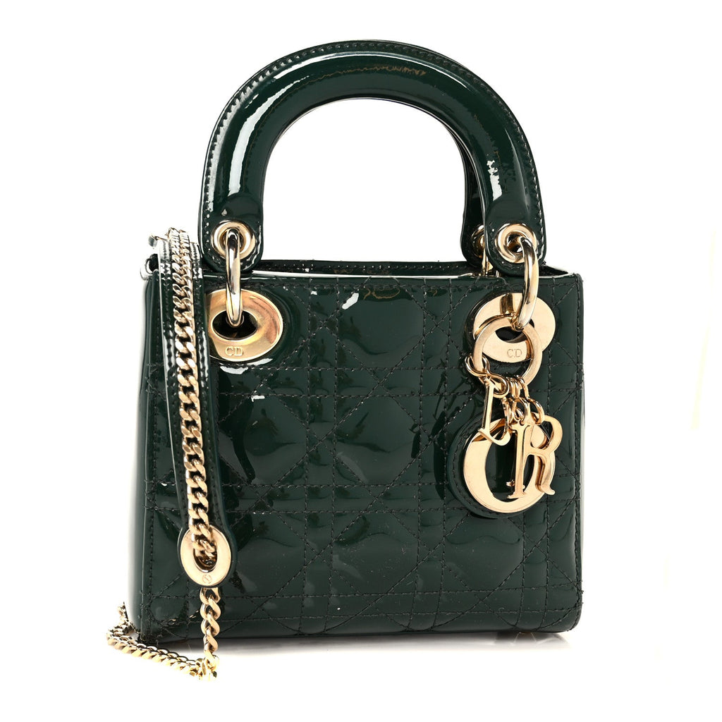 Christian Dior Patent Cannage Mini Lady Dior Pine Green