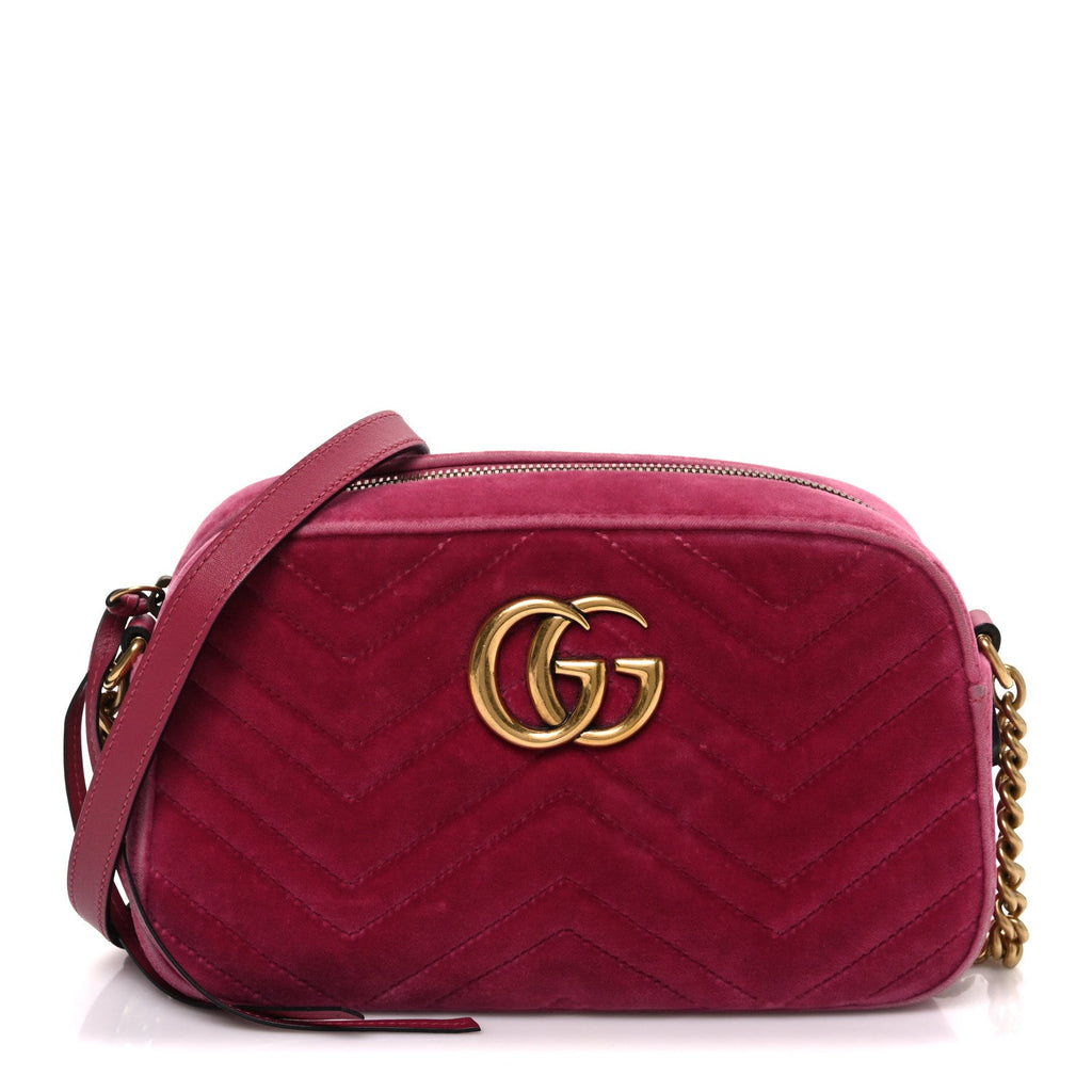 Gucci Velvet Matelasse Small GG Marmont Chain Shoulder Bag Light Raspberry Rose