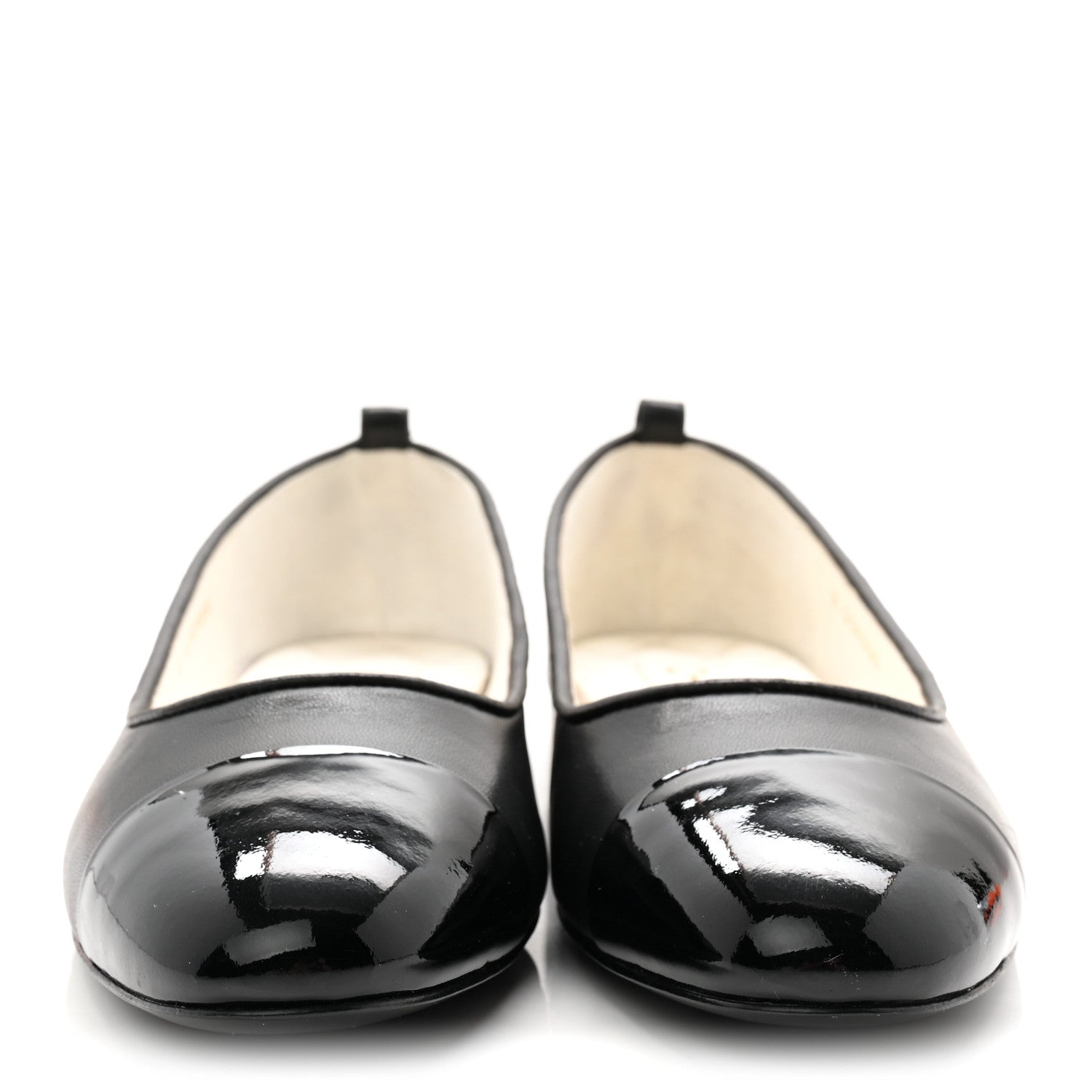 Lambskin Patent Calfskin Cap Toe Ankle Chain Ballerina Flats 39 Black