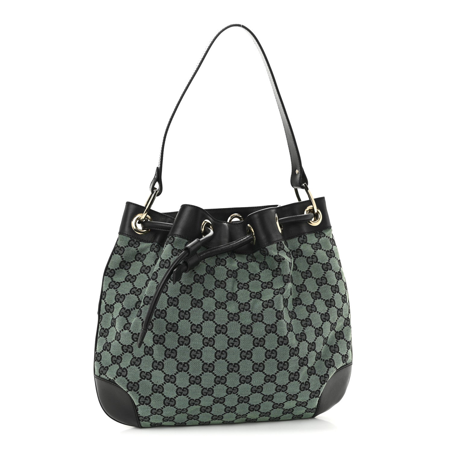 Gucci Monogram Drawstring Shoulder Bag Green
