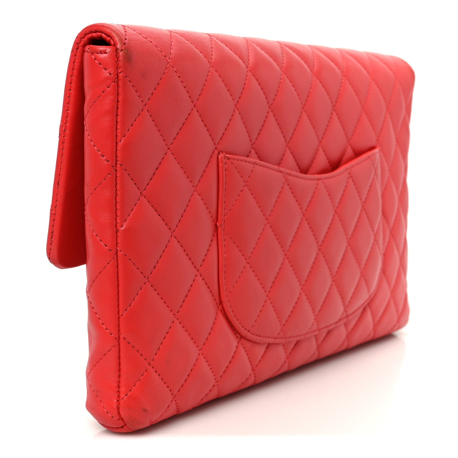 Chanel Lambskin Quilted Flap Clutch Red