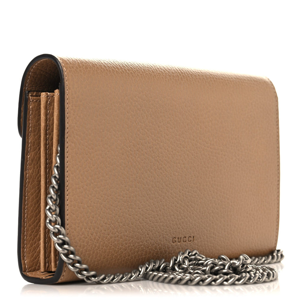Gucci Dollar Calfskin Crystal Mini Dionysus Chain Wallet Natural Tan Black Diamond