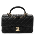 Chanel Lambskin Quilted Mini Top Handle Rectangular Flap Black