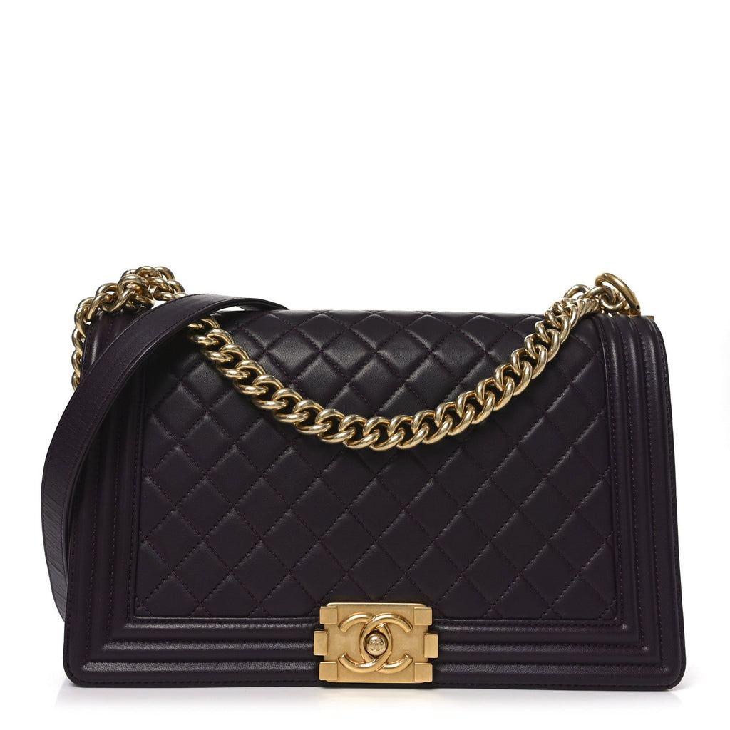 Chanel Lambskin Quilted New Medium Boy Flap Dark Purple