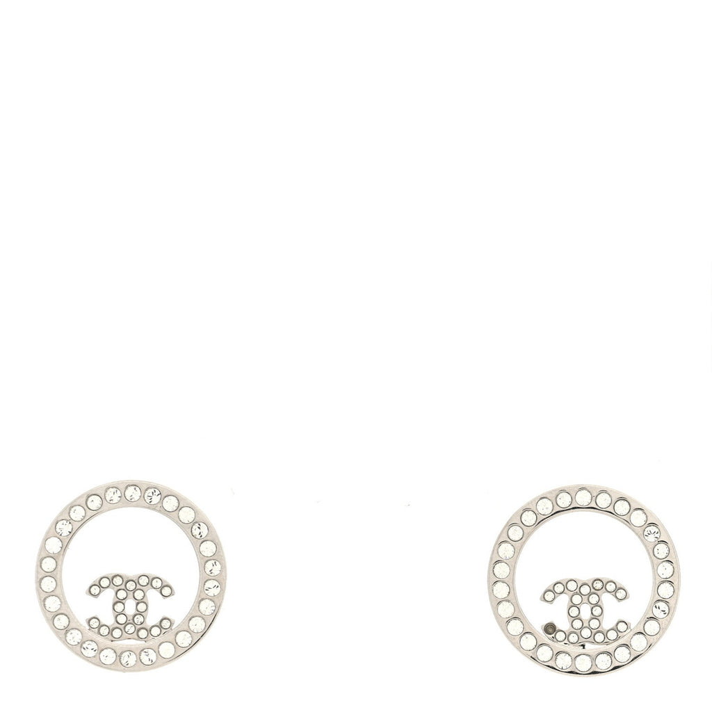 Crystal CC Round Earrings Silver