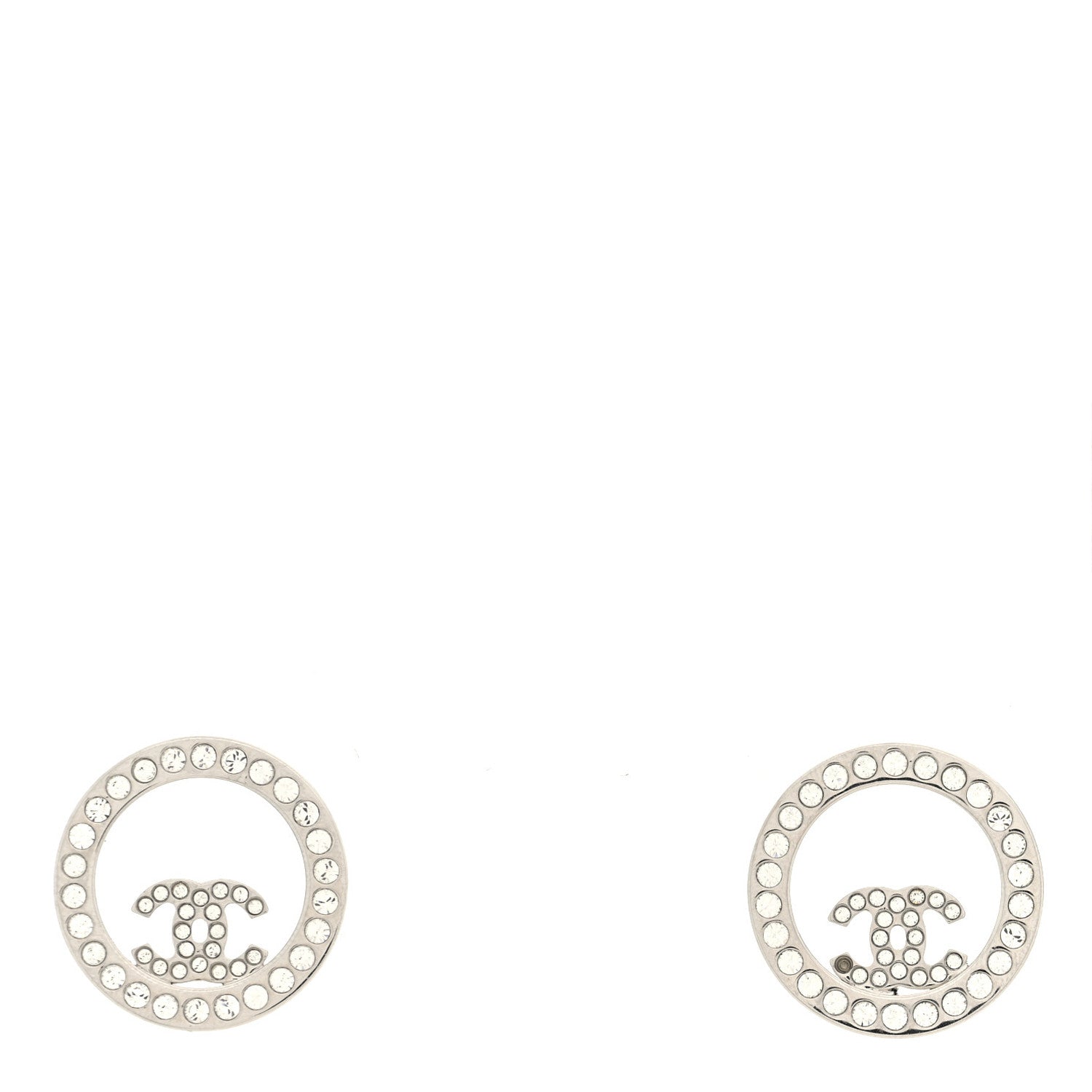 Crystal CC Round Earrings Silver