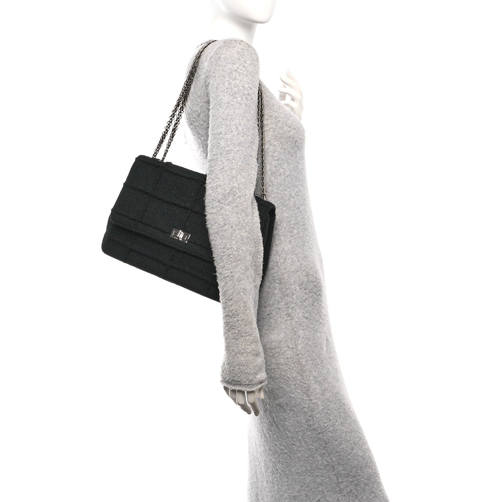 Chanel Wool Jumbo Chocolate Bar Mademoiselle Flap Black
