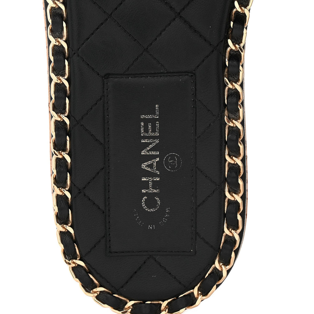 Lambskin Chain Cork Slide Sandals 38 Black