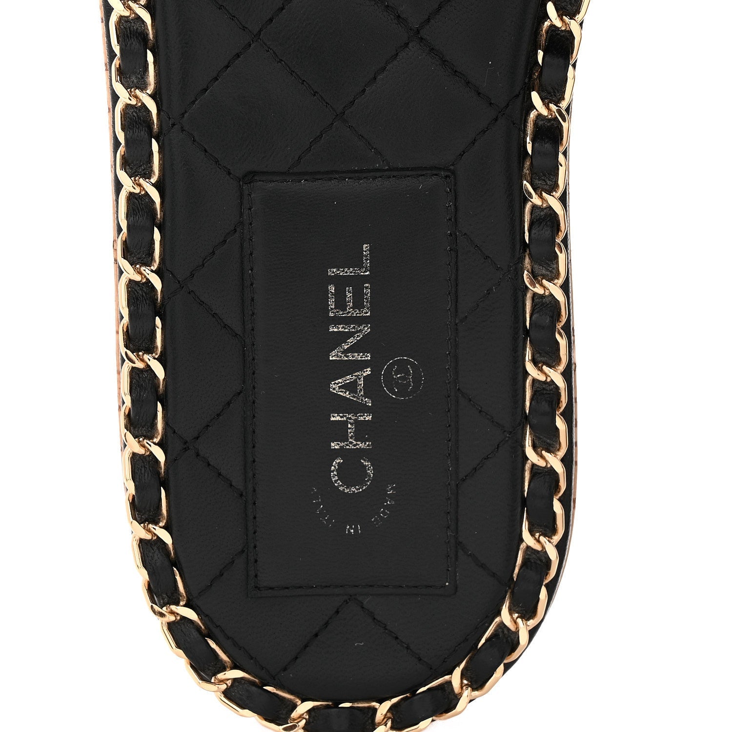 Lambskin Chain Cork Slide Sandals 38 Black